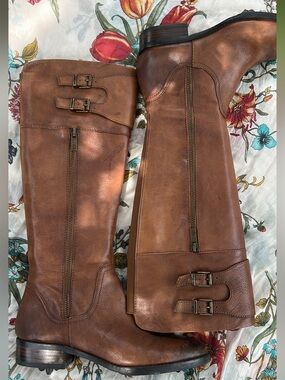 Arturo Chiang Chestnut Leather Mid-Calf Riding Boots